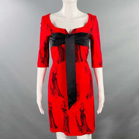 MOSCHINO Dresses & Skirts - MOSCHINO Red Black Viscose Blend Figures Bow Cocktail Dress